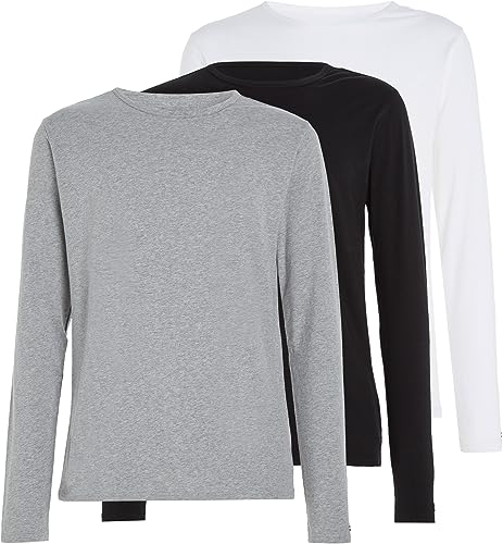 Tommy Hilfiger Men's 3p Ls Tee Um0um03022 L/S T-Shirts, Multicolour (Black/White/Grey Heather), XL