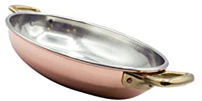 CREARTISTIC Casserole en cuivre pur étamé - 37 x 26 cm H 6,5 cm x 3,3 L - Petite et grande taille - Avec 2 poignées en laiton de 4 cm - Casserole à servir - Fabriqué en Italie - Fait à la main