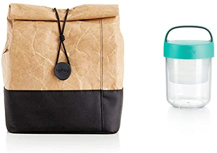 Lékué Bolsa Porta Alimentos, Tyvek, Marrón, 4 L & Recipiente hermético para transportar alimentos, Turquesa, 400 ml
