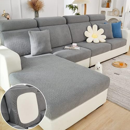 MINGPINHUIUS Sofa Sitzkissenbezug, dehnbarer Sofabezug, Universell, Elastisch, Sofasitzbezug, Antirutsch-Schonbezug für Sofakissen, L-förmige Chaiselongue, Möbelschutz, graues Webmuster