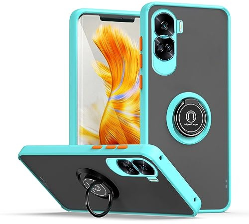 WBWONE Hülle für Honor 90 Lite, TPU/PC Stoßfest Handyhülle mit Fingerring Stände, Durchscheinend Gefrostet Anti Fingerabdruck Schutzhülle. Himmelblau