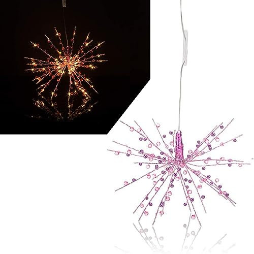 DbKW LED Glitzerstern, Weihnachtsstern mit 60 LED´s und Dekoperlen - OUTDOOR geeignet! (Pink)