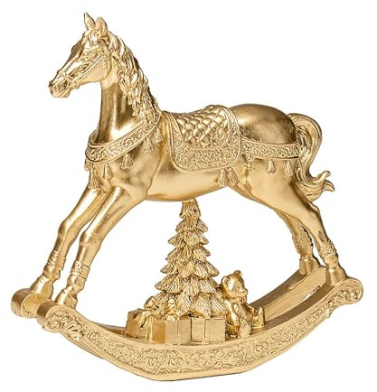 Lamart Noel by Schaukelpferd aus Polyresin mit LED Weihnachtsdekoration 18,5 cm Gold