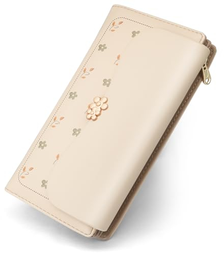 REETEE Geldbörse Damen Groß im Langformat Geldbeutel Damen PU Leder Portemonnaie Viele Fächer, Portmonee mit 10 Kartenfächer und Zipper Münzfach Brieftasche (L-Aprikose)