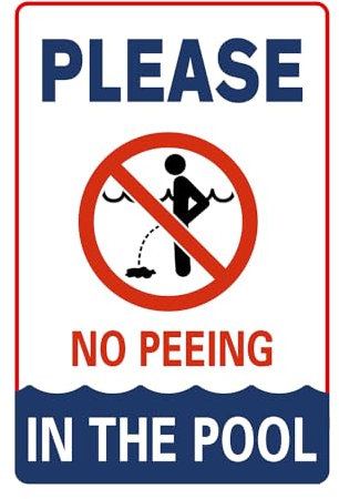 Yosqego Pool-Schilder im Vintage-Stil, Aufschrift Please No Peeing In The Pool, Metall-Blechschild, Pool-Dekorationen, Außenpool, Wanddekoration, Poolhaus-Dekoration, 20,3 x 30,5 cm, grün/weiß/rot
