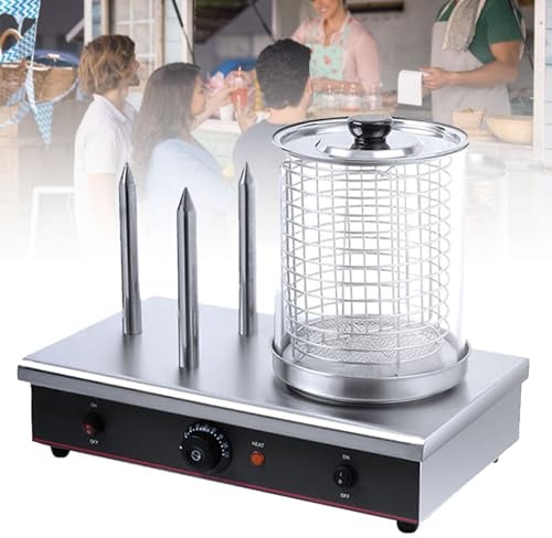 Professional Electric Hot Dog Steamer, 2 in 1 Hot Dog Machine&Bun Warmer Machine, Stainless Steel Steamer and Bun Warmer, Commercial Hot Dog Machine with 3 Toaster Rods
