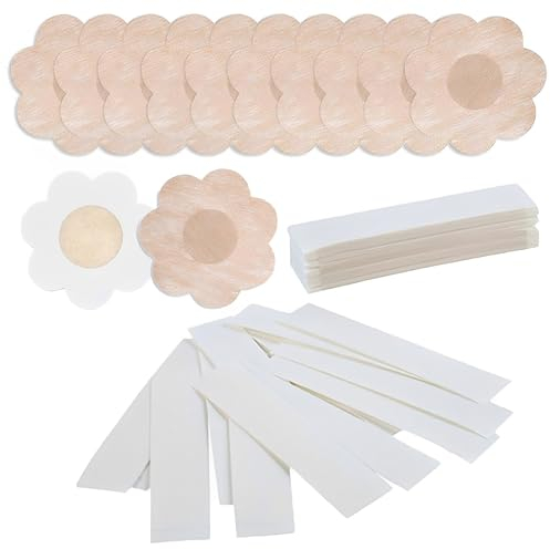 EUDSRODEMY Fashion Tape Doppelseitig(108 Pcs), Body Tape, Boob Tape, Klebestreifen Kleidung, mit Blütenförmige Nippelpads(20 Paar), für Mode Und Körper & Klebende BH-Blütenblatt-Tops 