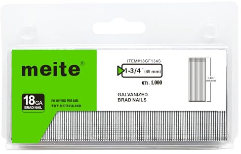 meite Clous brad 18 gauge, 45 mm, clous brad galvanisés 18G pour cloueuse pneumatique ou électrique (1 000 pièces)