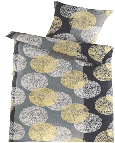 KH-Haushaltshandel 2-TLG. Seersucker Bettwäsche, 135 x 200 +80x80cm, Kreise/Punkte, bügelfrei (W415420)