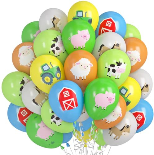 36 Stück Bauernhof Tier Luftballons, Nutztiere Luftballon, Bauernhof Thema Geburtstag Deko, Traktor Kuh Schaf Druck Ballons, Schwein Luftballons für Kinder Geburtstags Babyparty Bauernhof Mottoparty