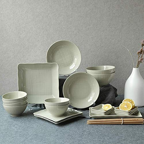 Set di piatti piani quadrati in porcellanaSet di piatti in ceramica Set di piatti in ceramica, Ciotola/Cucchiaio/Piatto Set di stoviglie in rilievo in stile nordico