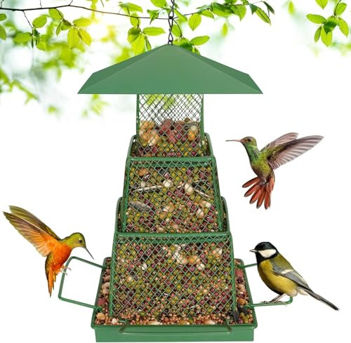 KTQUICK Vogelfutterhaus, Futterhaus für Vögel Vogelfutterspender Vogelfutterstation zum Aufhängen Futterspender Wildvögel Hängend Kegelblume Vogel Futterhaus Wetterfest Balkon, Überdachtes