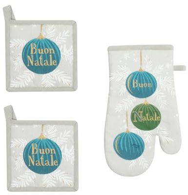 KASANOVA Set 2 presine e guantone Natalizi Palline Ottanio Blu