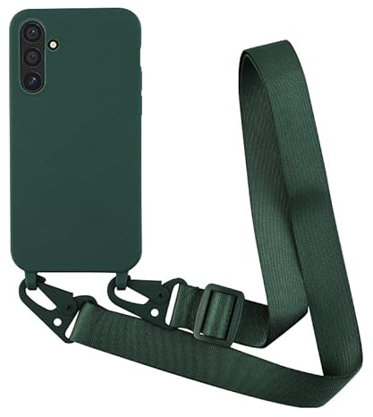 Yichxu Yichu Coque pour Samsung Galaxy S23 FE 5G avec Cordon, Souple Silicone Housse avec Bandoulière en Nylon, Réglable Lanyard Case avec Motif Coeur d'amour, Etui Antichoc Protection, Vert