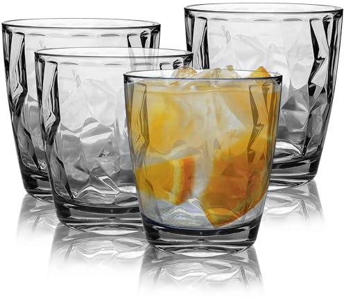 AstraLoom Vielseitiges 310 ml Campingglas-Set aus bruchsicherem Kunststoff, spülmaschinenfest, stapelbar, für Wasser, Saft und Wein, ideal für Familienessen, Partys und Picknicks (Grau transparent)