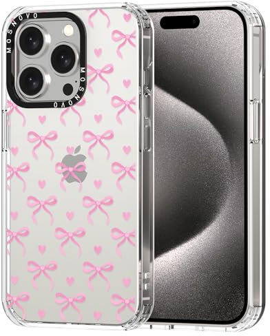 MOSNOVO für iPhone 15 Pro Hülle – Durchsichtige, schlanke, stoßfeste TPU+PC-Handyhülle, [6,6 Fuß Fallschutz/Anti-Abziehen] - Schleifenvolle Liebe