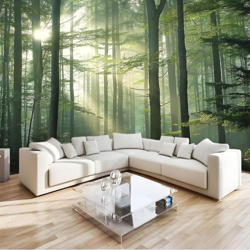 3D Papier Peint Forêt Brumeuse Vert Papier Peint Panoramique Mural 400x280 cm Affiche Géante Décoration Pour Salon Chambre Chambre D'Enfant Décoration Murale