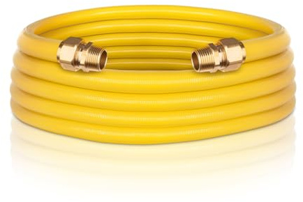 Línea de gas CSST de 36 pies y 1/2 pulgada, tubo de acero inoxidable corrugado, manguera de gas natural flexible con 2 accesorios macho para gas natural y propano