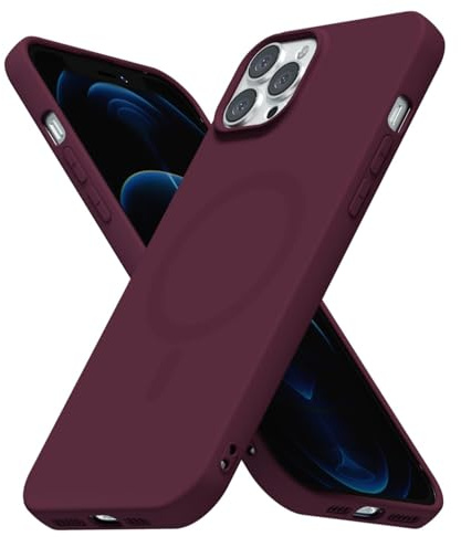 LoeoeL for iPhone 12 Pro Max Case Silicone Mag Safe, Compatible with Magsafe Ultra Slim Thin Magnetic Phone Case for Women Girls, Soft Rubber Gel Matte Solid Color Minimalist Cover, Burgundy Maroon