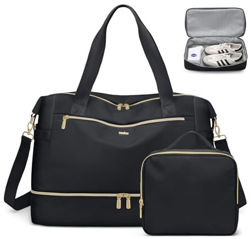 VNINE Weekender Reisetasche Damen Sporttasche Handgepäck Tasche Groß Kliniktasche Geburt Travel Bag Duffle Bag mit Schuhfach Kulturbeutel für Flugzeug Reisen