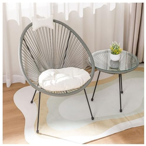 Rattan-Terrassenstuhl-Set mit gepolsterter Sitzfläche für den Garten im Freien (1 grauer Stuhl und Tisch)