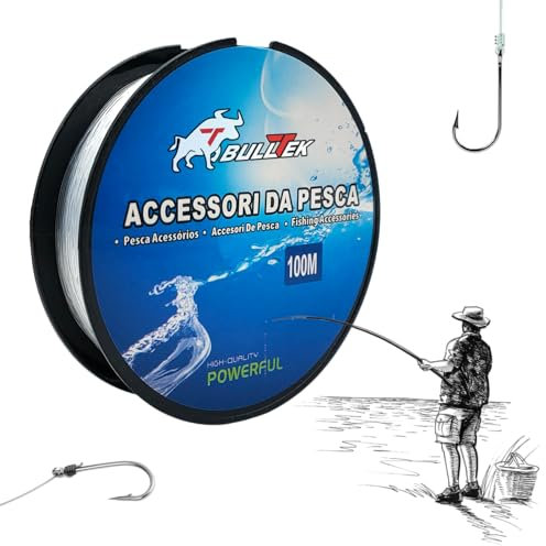 Lenza da Pesca in Nylon - 100 M - 0,18 mm – 4,5 KG - Monofilo, Bobina di Filo da Pesca, Resistente agli Strappi, trasparente, per Pescatori di Mare, Fiume, Lago