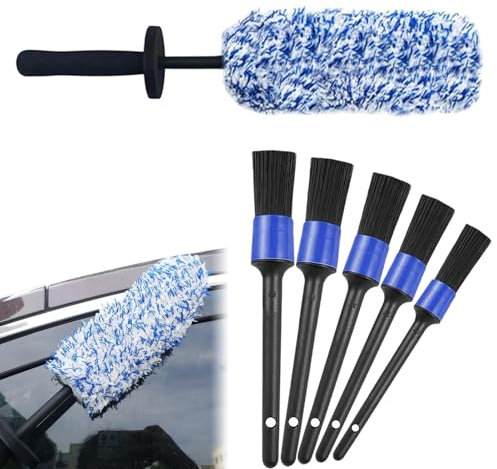 6 Stück Mikrofaser Felgenbürste, Auto Mikrofaser Felgenbürste extra dünn mit Detailing Pinsel, Lang Flach Alufelgen Felgenreiniger Bürste, Wheel Brush für Felgenbett Kratzerfrei Wäschen Pflege