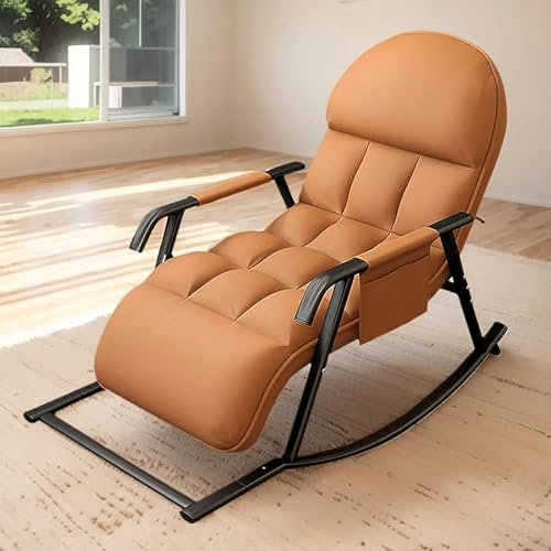 Schaukelstuhl Wohnzimmer, Schaukelstuhl Stillen Sessel, Schaukelsessel mit Armlehne, Verstellbare Rückenlehne & Fußstütze, Schaukelstühle Schwingsessel für Wohnzimmer, Schlafzimmer, Balkon, Orange