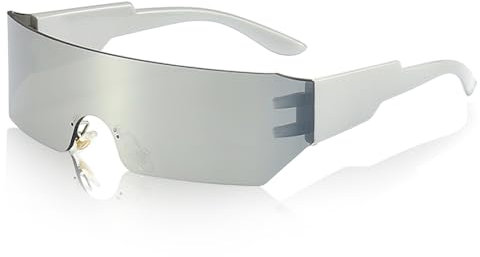 TUONYIS 1 Pcs Futuristic Silver Sunglasses, Party Glasses Rimless Y2K Sunglasses, Rave Glasses, Funky Eyewear, for Role Play, Halloween, Rave Parties, Nightclub Birthday (Silver)