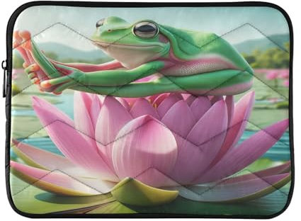 Funny Frog Pink Lotus Laptop Sleeve Bag Protective Lap Top Case Cute Computer Bag Lightweight Laptop Bag 15-16 Inch