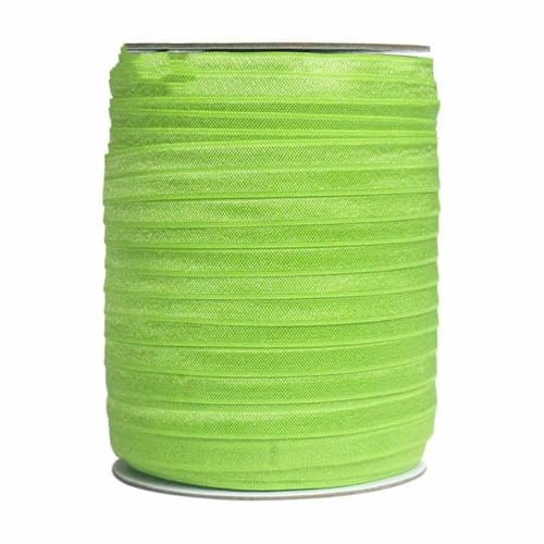 50 100 Yards pro Rolle, 5/8 Zoll, 15 mm, solide, glänzende, umklappbare elastische Spandex-Bänder, Haargummi, Stirnband, Kleid, DIY-Nähbesatz – Grün – 100 Yards
