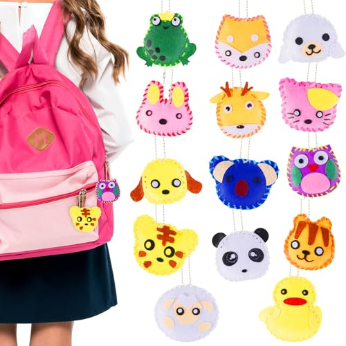 Leikedun Nähset für Kinder, 14 Stück DIY Filz Tier Bastelset mit Füllwatte, Nadeln und Gefüllte Filz Plüsch Ornamente, Nähen Lernen für Anfänger, Komplettes Set zum Tiere Nähen für Kinder ab 6 Jahren