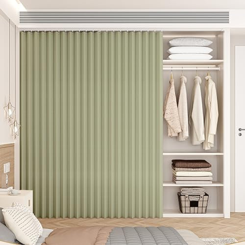 Schrankvorhänge für die Küche, Schrank Vorhang mit Gleitschienen, Sichtschutzvorhang für Regale & Kleiderschränke, Staubdichter Wasserdichter, Kein Bohren Nötig(Grün,W 180 x H 200 cm)