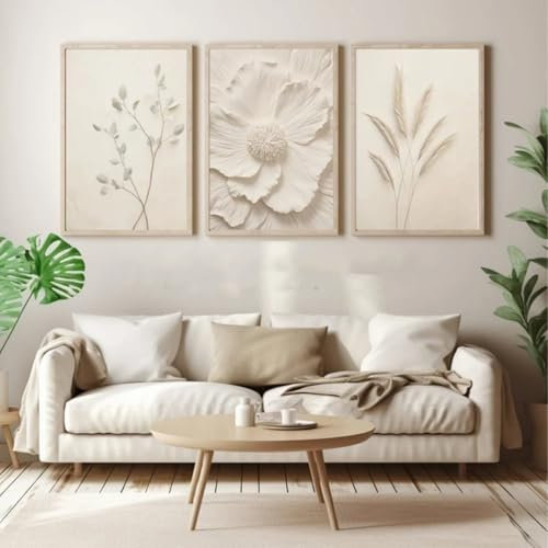 champracer 3er Poster Set Beige Wandbilder Moderne Aesthetic Deko Leinwand Bilder Wohnzimmer Schlafzimmer Deko Bilder Wohnzimmer Modern, Ohne Rahmen (50 * 70cm)