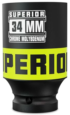 KIRXST Llave de Vaso Larga 1/2, Llave de Vaso Impacto Grande 34mm, 6 Puntos Dado de Impacto de Gran Tamaño para Automóviles Reparación y Hogar Reparación