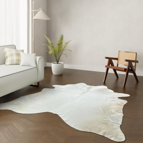 Wildlife Design Großformat Echter Kuhfell Teppich – Weiß-Creme. Imposante 230x210 cm! Perfekt fürs Wohnzimmer. Nachhaltig, Tierfreundlich + GRATIS Lederuntersetzer
