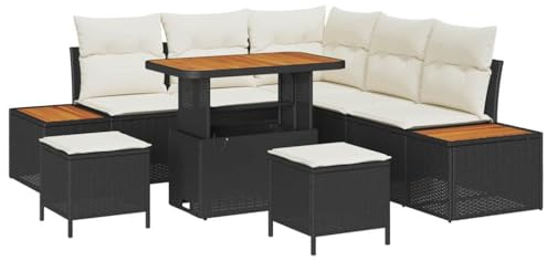 vidaXL Gartensofa-Set 8 STK. 7-Sitzanzahl Schwarz Poly Rattan