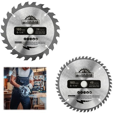 Raheem 6.3 Circular Wood Saw Blades 2PCS Angle Grinder Saw Blades for Wood Cutting, 150mm,160mm Diameter 18mm Ring 24/48 Teeth Alloy Steel Professional Carbide Saw Blade for Woodworking