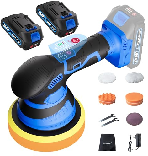 Cordless Car Buffer Polisher, 2x2Ah 21V Batteries 6'' Car buffer Waxer Kit, 6 Variable Speed 5500RPM Orbital Polisher, 5 Kinds Pads Polisher for Car Detailing, Boat Sanding, Scratch Removing
