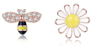 SLUYNZ 925 Sterling Silber Blume Biene Ohrstecker für Damen Mädchen Gänseblümchen Blume Biene Ohrringe Sommer Frühling