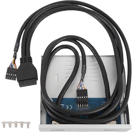 USB 3.0 Frontplatte Hub, 3,5 Zoll Floppy Bucht, Dual USB 3.0 & HD Audio Adapter, 19 Pin Anschluss für PC Computergehäuse, Silberweiß