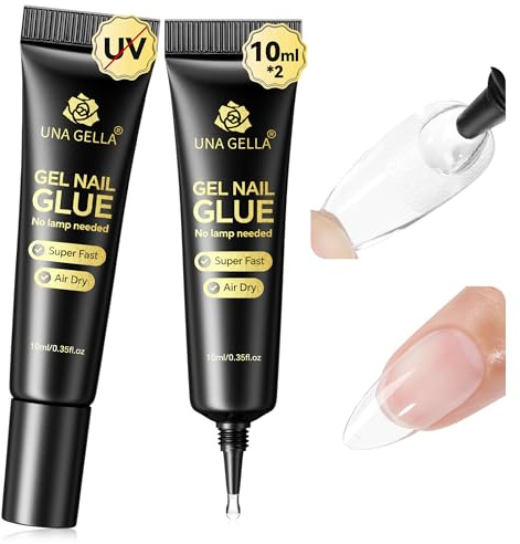 UNA GELLA Nagelkleber für Kunstnägel 2 x 10 ml Semi Solid Gel | Nagel Kleber für Press On Nails ohne UV Lampe Schnell Trocknender Nagelkleber für Acryl Nägel und Nageltips