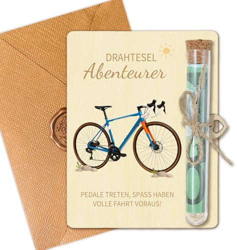 GROVBLE Fahrrad Geschenk–Geldgeschenk Fahrrad Holz Verpackung für Radfahrer | Fahrrad Geschenkidee | Geldgeschenk Verpackung mit Reagenzgläsern & Umschlag | Für Fahrradliebhaber & Radfahrer