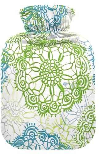 Lacy Green Blue Crochet Pattern hot Bottle Water Bag with Soft Cover, 1L hotwater Bag for Menstrual Cramps