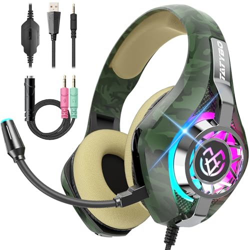 Tatybo Gaming Headset for Ps5 Ps4 PC Xbox S/X Series Switch PC, Gaming Headphone with Noise Cancelling Microphone RGB Lighting