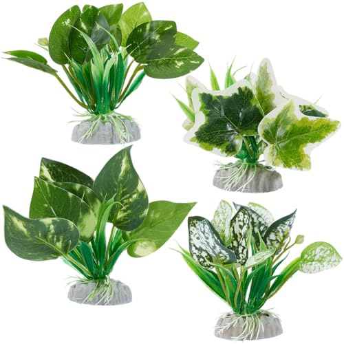 GORGECRAFT 4 pz 4 Stili Boccia per Pesci Piante di Plastica Erba Artificiale Verde Pianta Pesci Rossi Piccola Tartaruga Betta Decorazioni per Acquario per Acquario Micro Paesaggio Ornamenti Accessori