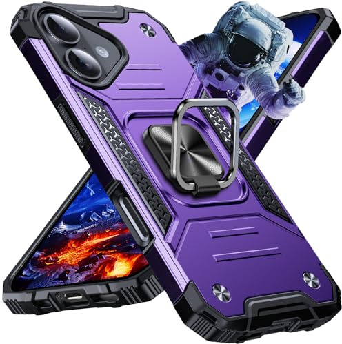 Anqrp Heavy Duty Case for iPhone 16 Case with Enhanced Ring Holder Grip Stand, Military Grade Shockproof Rugged Drop Protective Silicone Hard iPhone 16 Phone Case Cover, Purple