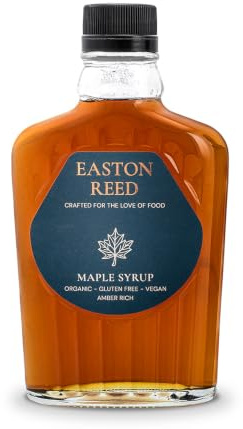 Easton Reed Sirop d’Érable Bio Grade A, Amber Rich Taste, 100% Pur du Québec Canada, Substitut de Sucre Naturel pour Pancakes, Pâtisseries et Marinades, Bouteille en Verre