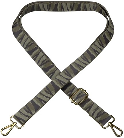EAZY CASE - Verstellbarer Taschengurt, Ersatz Gurt für Handtaschen, Schulterriemen für Umhängetaschen, dünner Riemen für Taschen und Tragetaschen, DIY Taschenband, Camouflage - Grün Metall Gold