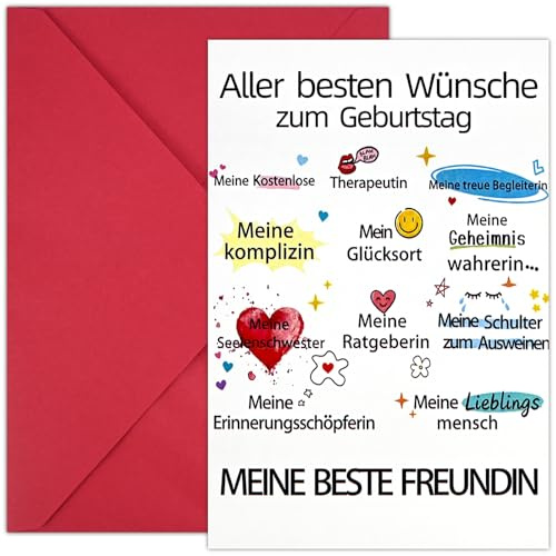 Alethron Geburtstagskarte Beste Freundin (Grußkarte mit Umschlag) Happy Birthday Karte Freundschaft Glückwunschkarten Geburtstag Geburtstagskarte Liebe Lustig Besonders für Frau Freund Herzensmensch